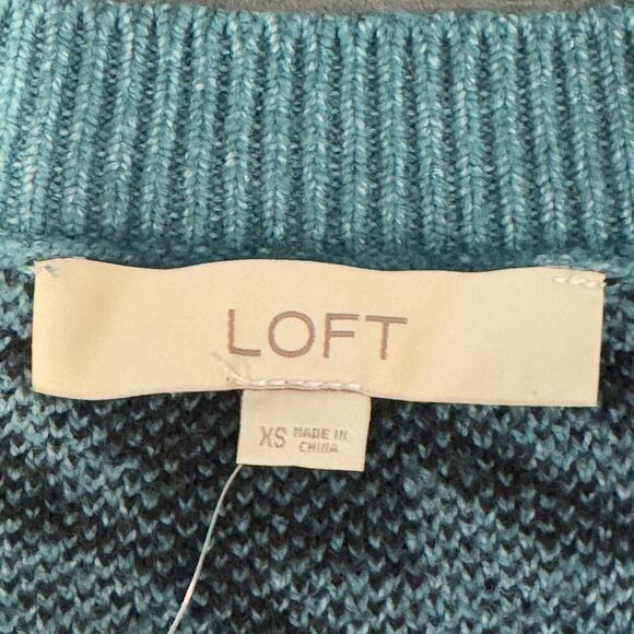 NWOT Loft Sweater Turquoise Black Houndstooth Size XS Crewneck Soft - Picture 5 of 6
